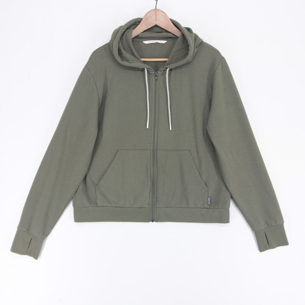Free Fly Bamboo Lightweight Fleece Zip Hoodie Womens L Green Full Zip Pockets